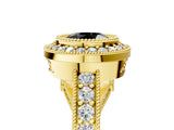 Yellow gold Fancy Black Round Cut Halo Diamond Split Shank Pave Ring_5