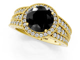 Yellow gold Fancy Black Round Cut Halo Diamond Split Shank Ring with Prong Setting_1