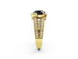 Yellow gold Fancy Black Round Cut Halo Diamond Split Shank Ring with Prong Setting_2