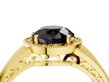 Yellow gold Fancy Black Round Cut Halo Diamond Split Shank Ring with Prong Setting_4