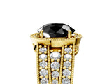 Yellow gold Fancy Black Round Cut Halo Diamond Split Shank Ring with Prong Setting_5
