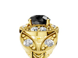 Yellow gold Fancy Black Round Cut Halo Milgrain Diamond Engagement Ring with Leaf Band and Four-Prong Setting_5