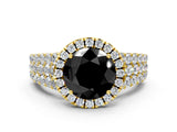 Yellow gold Fancy Black Round Cut Halo Pavé Diamond Engagement Ring with Split Shank and Four-Prong Setting_3