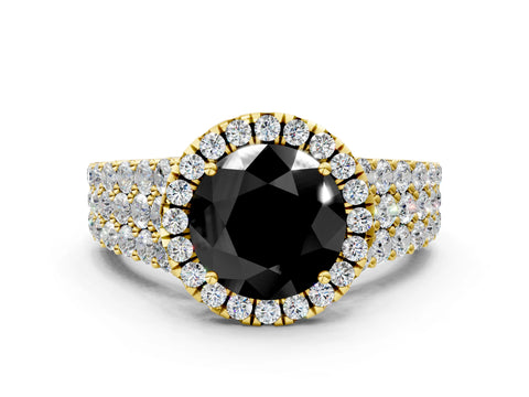 Yellow gold Fancy Black Round Cut Halo Pavé Diamond Engagement Ring with Split Shank and Four-Prong Setting_3