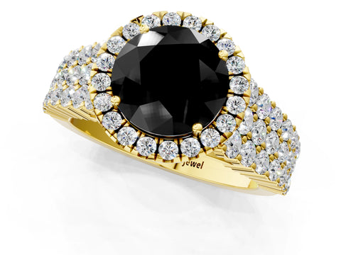Yellow gold Fancy Black Round Cut Halo Pavé Diamond Engagement Ring with Split Shank and Four-Prong Setting_4