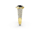 Yellow gold Fancy Black Round Cut Halo Pavé Diamond Engagement Ring with Split Shank and Four-Prong Setting_5