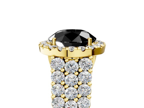 Yellow gold Fancy Black Round Cut Halo Pavé Diamond Engagement Ring with Split Shank and Four-Prong Setting_8