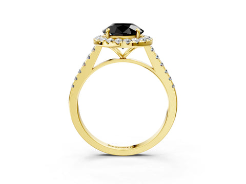 Yellow gold Fancy Black Round Cut Halo Pave Diamond Engagement Ring with Four-Prong Setting_3