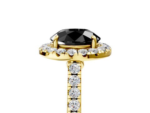 Yellow gold Fancy Black Round Cut Halo Pave Diamond Engagement Ring with Four-Prong Setting_5