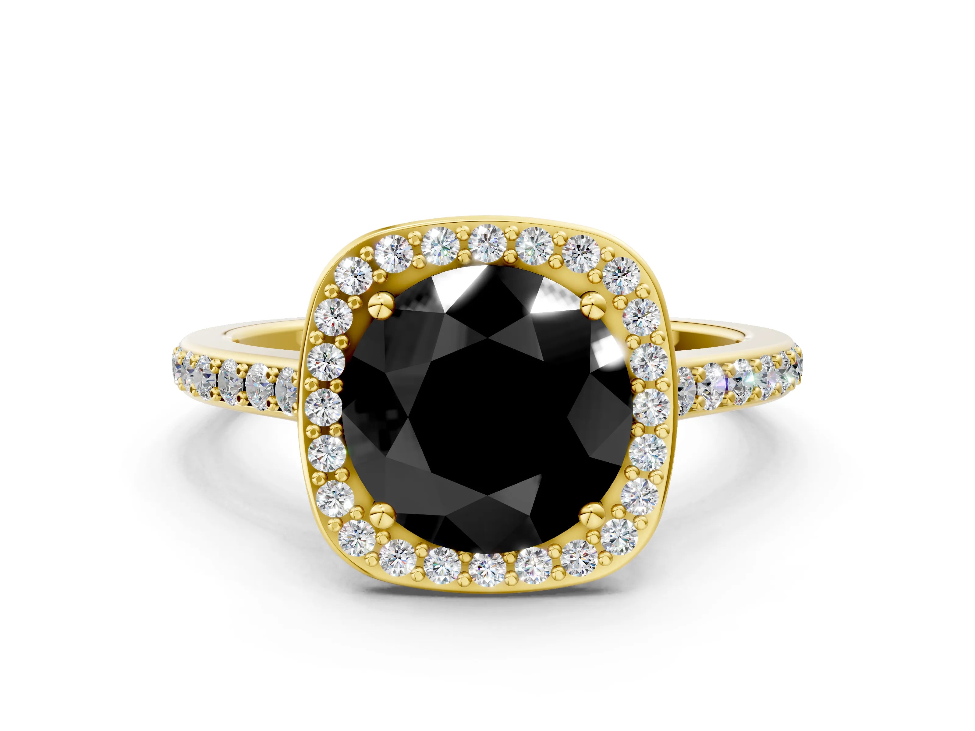 Yellow gold Fancy Black Round Cut Halo Round Diamond Pavé Band with Four-Prong Setting_3