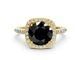 Yellow gold Fancy Black Round Cut Halo Round Diamond Pavé Band with Four-Prong Setting_3