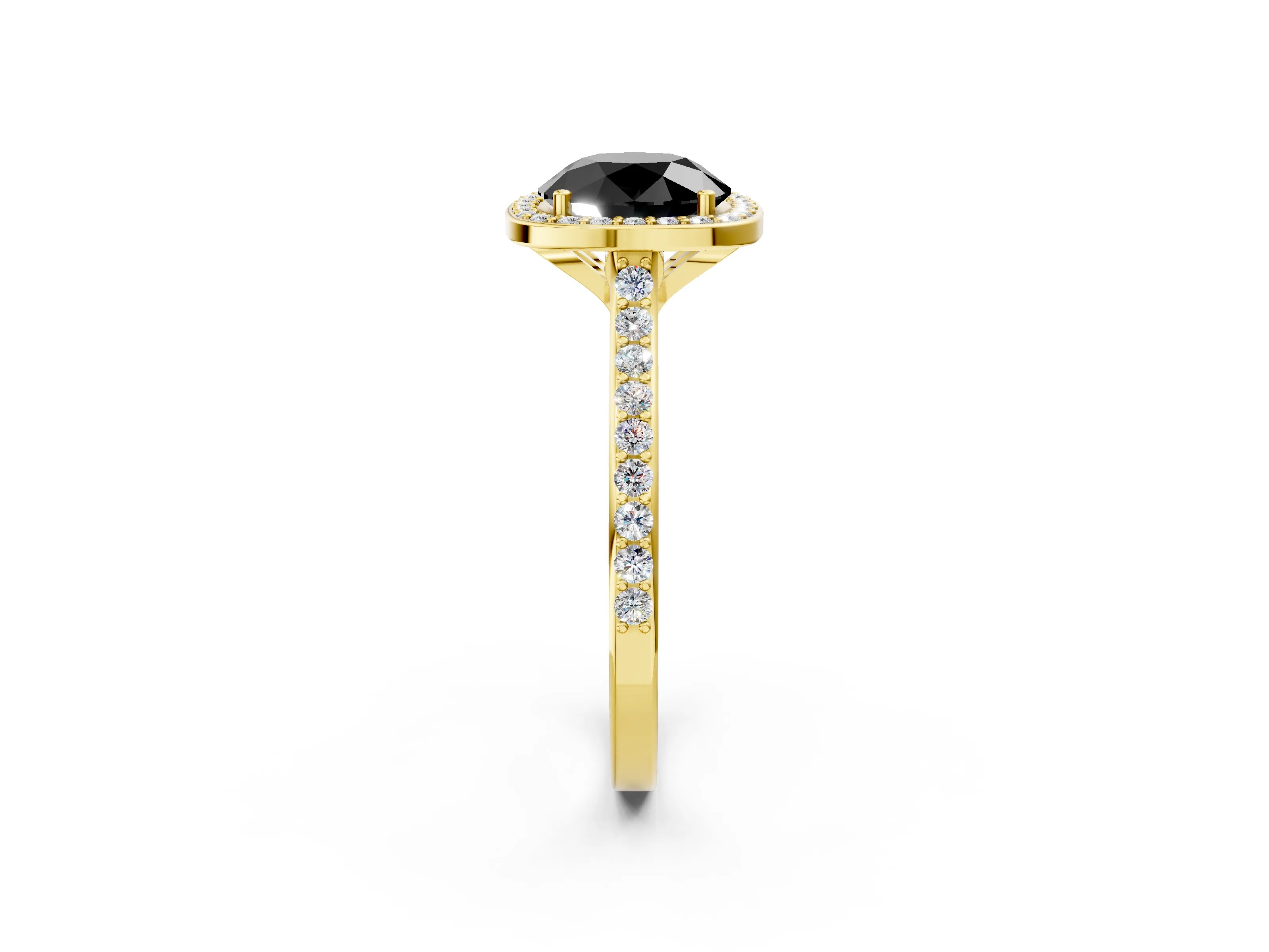 Yellow gold Fancy Black Round Cut Halo Round Diamond Pavé Band with Four-Prong Setting_5