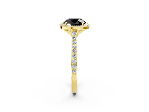 Yellow gold Fancy Black Round Cut Halo Round Diamond Pavé Band with Four-Prong Setting_5