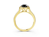 Yellow gold Fancy Black Round Cut Halo Round Diamond Pavé Band with Four-Prong Setting_6