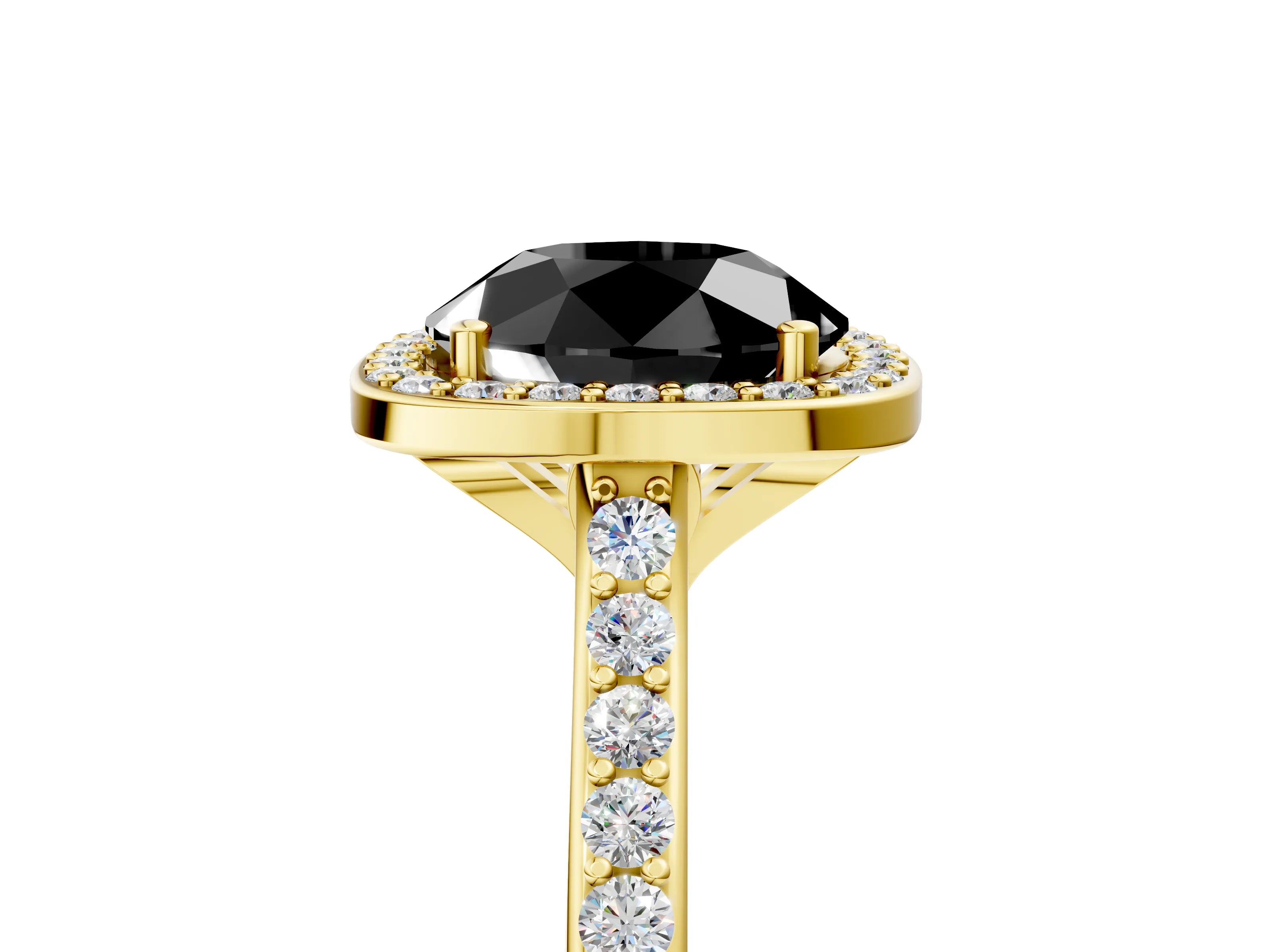 Yellow gold Fancy Black Round Cut Halo Round Diamond Pavé Band with Four-Prong Setting_8