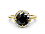 Yellow gold Fancy Black Round Cut Halo Round Diamond Solitaire Engagement Ring with Pave Band and Four-Prong Setting_12