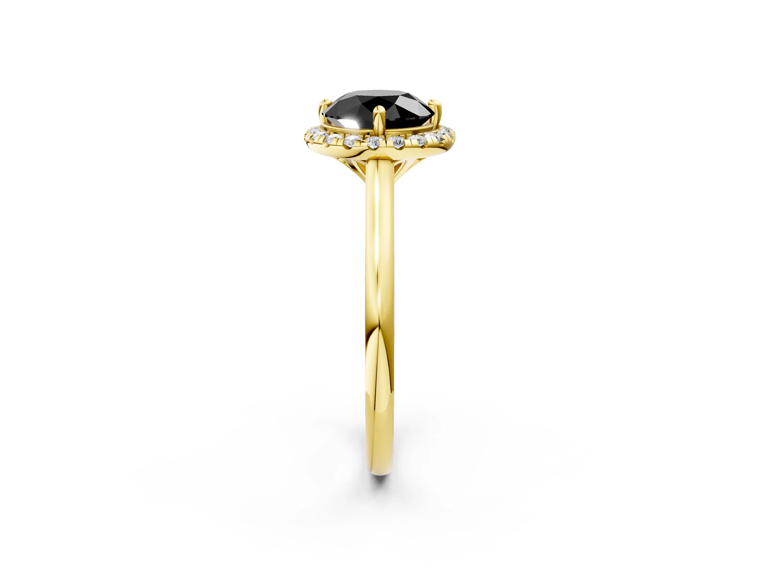 Yellow gold Fancy Black Round Cut Halo Round Diamond Solitaire Engagement Ring with Pave Band and Four-Prong Setting_14