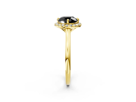Yellow gold Fancy Black Round Cut Halo Round Diamond Solitaire Engagement Ring with Pave Band and Four-Prong Setting_14