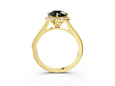 Yellow gold Fancy Black Round Cut Halo Round Diamond Solitaire Engagement Ring with Pave Band and Four-Prong Setting_15