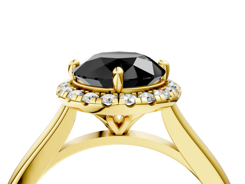 Yellow gold Fancy Black Round Cut Halo Round Diamond Solitaire Engagement Ring with Pave Band and Four-Prong Setting_16