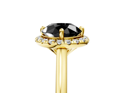 Yellow gold Fancy Black Round Cut Halo Round Diamond Solitaire Engagement Ring with Pave Band and Four-Prong Setting_17