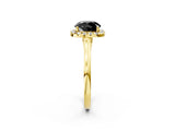 Yellow gold Fancy Black Round Cut Halo Round Diamond Solitaire Ring with Pavé Band and Four-Prong Setting_2