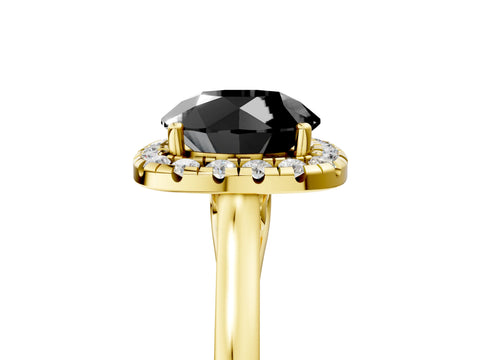 Yellow gold Fancy Black Round Cut Halo Round Diamond Solitaire Ring with Pavé Band and Four-Prong Setting_5