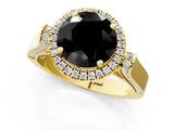 Yellow gold Fancy Black Round Cut Halo Round Diamond Twist Band with Four-Prong Setting_1
