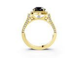 Yellow gold Fancy Black Round Cut Halo Round Diamond Twist Band with Four-Prong Setting_3
