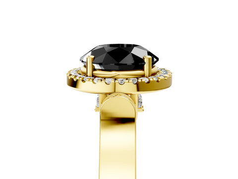 Yellow gold Fancy Black Round Cut Halo Round Diamond Twist Band with Four-Prong Setting_5