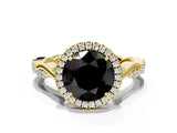 Yellow gold Fancy Black Round Cut Halo Twist Band with Four-Prong Setting_12