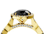 Yellow gold Fancy Black Round Cut Halo Twist Band with Four-Prong Setting_16