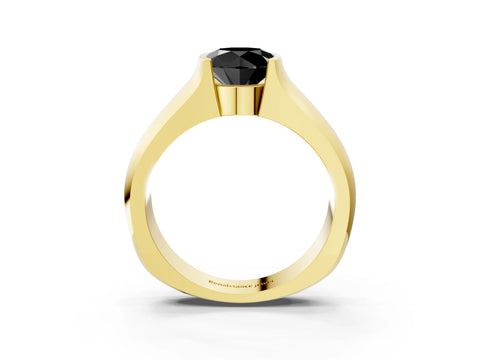 Yellow gold Fancy Black Round Cut Solitaire Bezel Set Diamond Ring with Wide Band_3