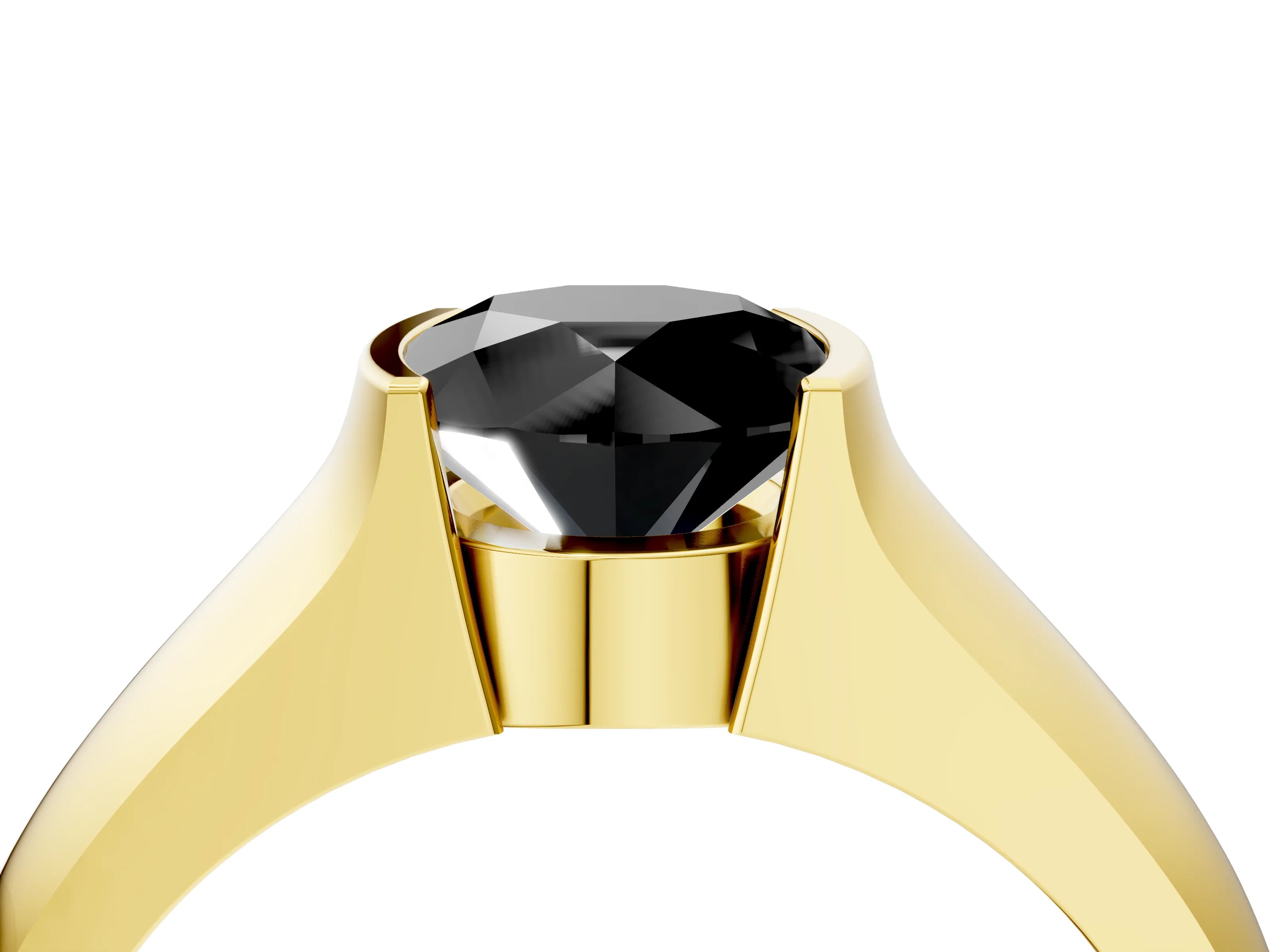 Yellow gold Fancy Black Round Cut Solitaire Bezel Set Diamond Ring with Wide Band_4