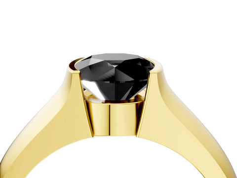 Yellow gold Fancy Black Round Cut Solitaire Bezel Set Diamond Ring with Wide Band_4