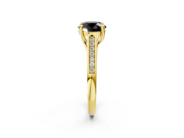 Yellow Gold Round Cathedral Solitaire Engagement Ring Setting for Black Center with Channel Set Band