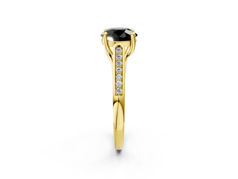 Yellow gold Fancy Black Round Cut Solitaire Cathedral Diamond Engagement Ring with Channel-Set Band and Four-Prong Setting_5