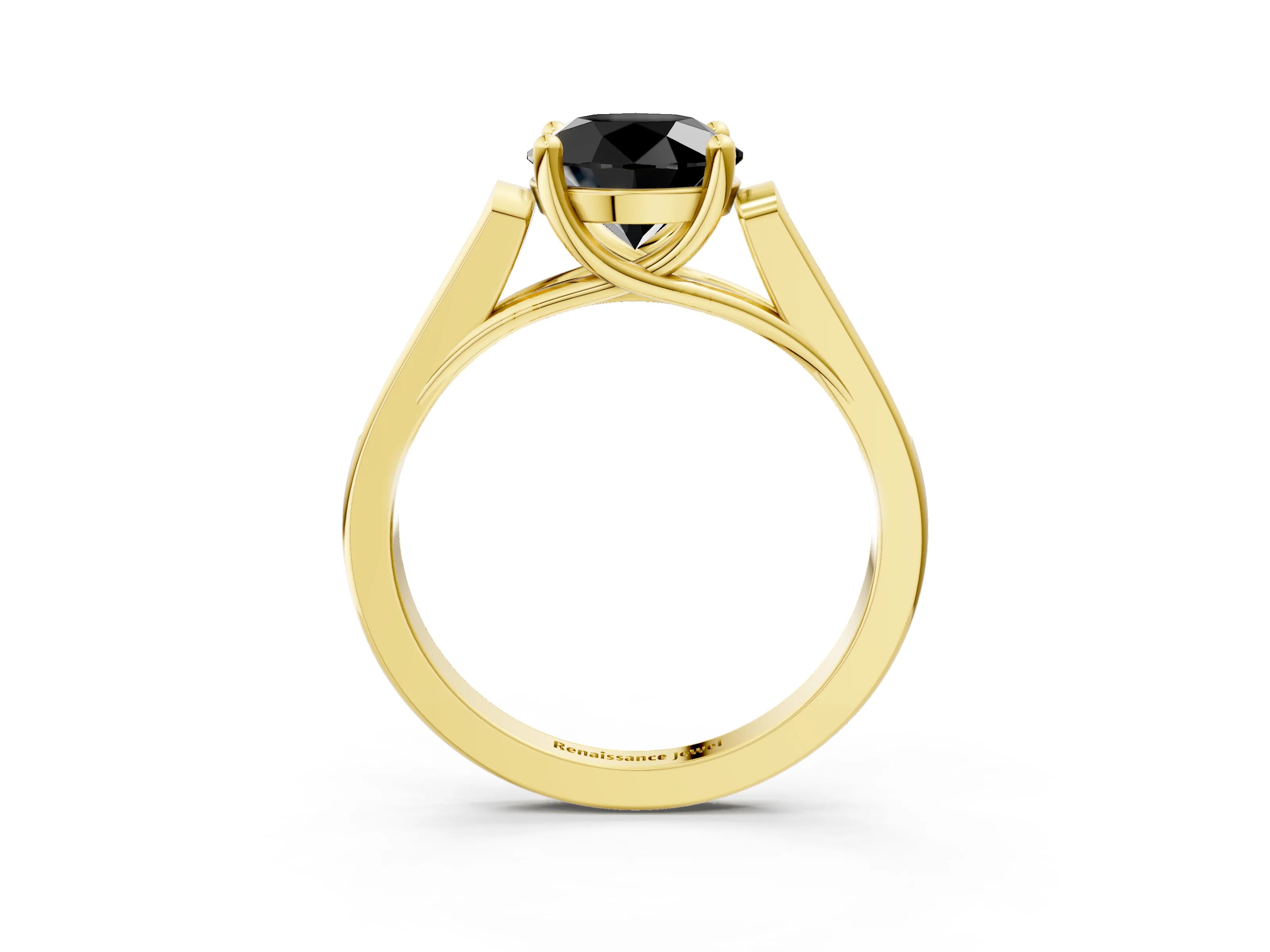 Yellow gold Fancy Black Round Cut Solitaire Cathedral Diamond Engagement Ring with Channel-Set Band and Four-Prong Setting_6