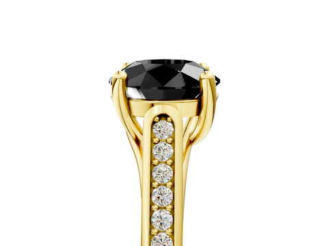 Yellow gold Fancy Black Round Cut Solitaire Cathedral Diamond Engagement Ring with Channel-Set Band and Four-Prong Setting_8
