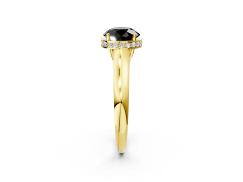 Yellow gold Fancy Black Round Cut Solitaire Diamond Engagement Ring with Four-Prong Setting and Tapered Band_2