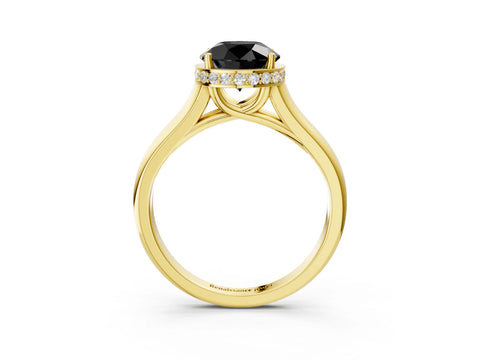 Yellow gold Fancy Black Round Cut Solitaire Diamond Engagement Ring with Four-Prong Setting and Tapered Band_3