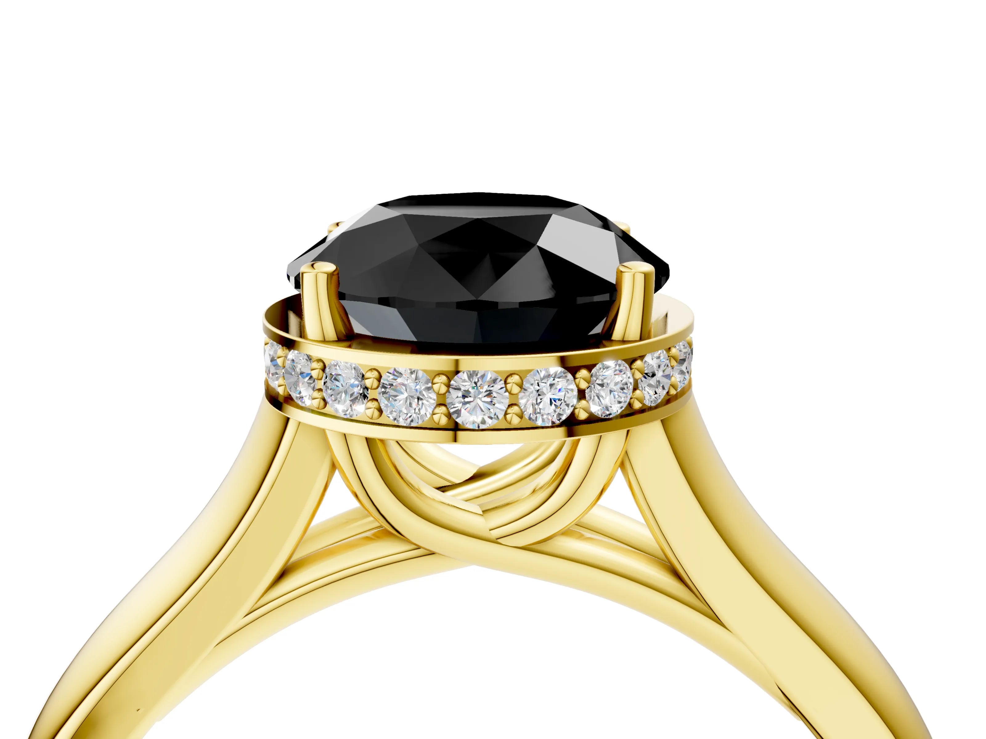 Yellow gold Fancy Black Round Cut Solitaire Diamond Engagement Ring with Four-Prong Setting and Tapered Band_4