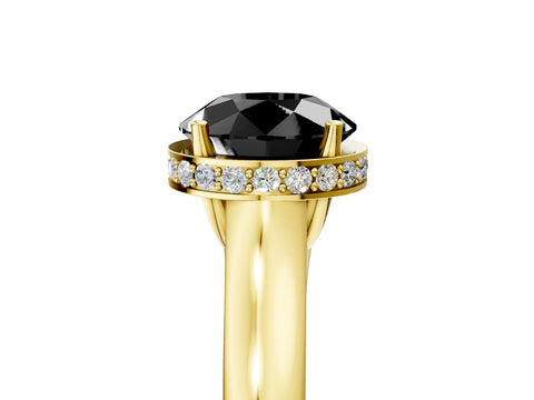 Yellow gold Fancy Black Round Cut Solitaire Diamond Engagement Ring with Four-Prong Setting and Tapered Band_5
