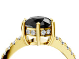 Yellow gold Fancy Black Round Cut Solitaire Diamond Engagement Ring with Pavé Band and Six-Prong Setting_4