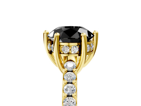 Yellow gold Fancy Black Round Cut Solitaire Diamond Engagement Ring with Pavé Band and Six-Prong Setting_5