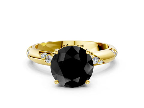 Yellow gold Fancy Black Round Cut Solitaire Diamond Engagement Ring with Twisted Pave Band and Four-Prong Setting_3