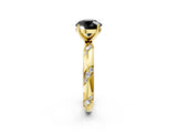 Yellow gold Fancy Black Round Cut Solitaire Diamond Engagement Ring with Twisted Pave Band and Four-Prong Setting_5