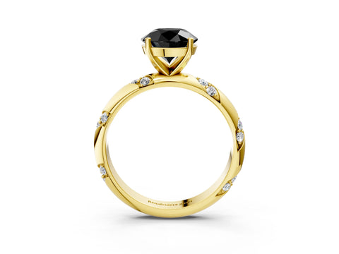 Yellow gold Fancy Black Round Cut Solitaire Diamond Engagement Ring with Twisted Pave Band and Four-Prong Setting_6