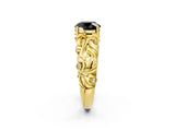 Yellow gold Fancy Black Round Cut Solitaire Diamond Leaf-Inspired Vine Band Ring with Prong Setting_2