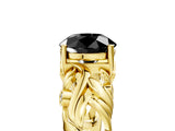Yellow gold Fancy Black Round Cut Solitaire Diamond Leaf-Inspired Vine Band Ring with Prong Setting_5